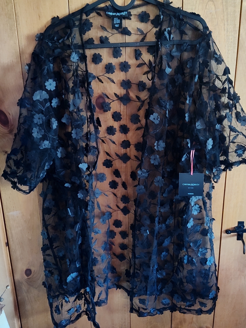 Cynthia Rowley Black Sheer Floral Kimono
